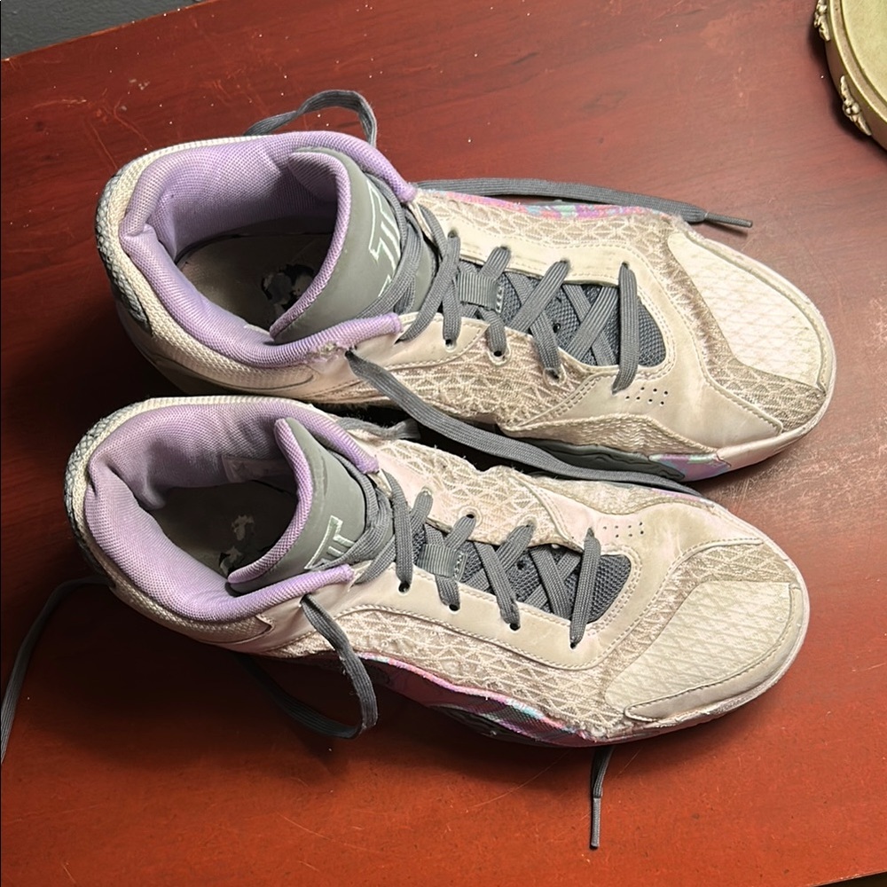 Gray and Purple Strobel Jordans